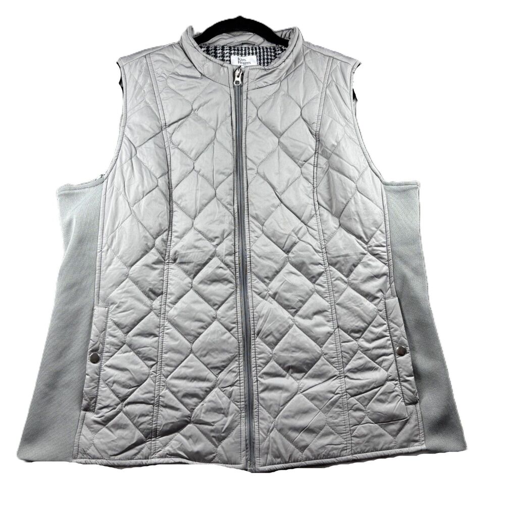 Kim Rogers Women NWT Vest Quilted Puffer Full Zip Pockets Layering New Gray XL